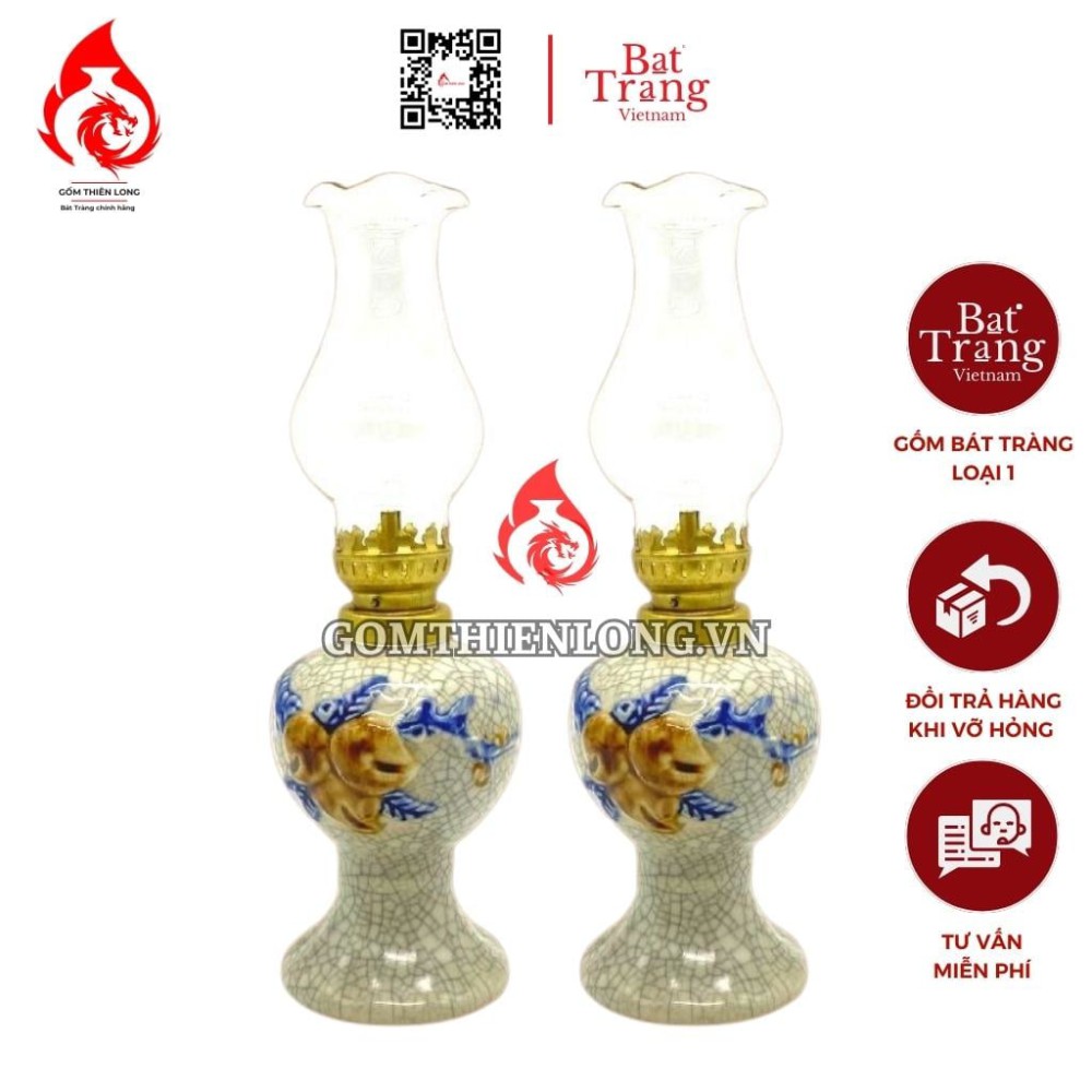 Đèn Dầu Thờ Bát Tràng Men Rạn Trái Đào 230165