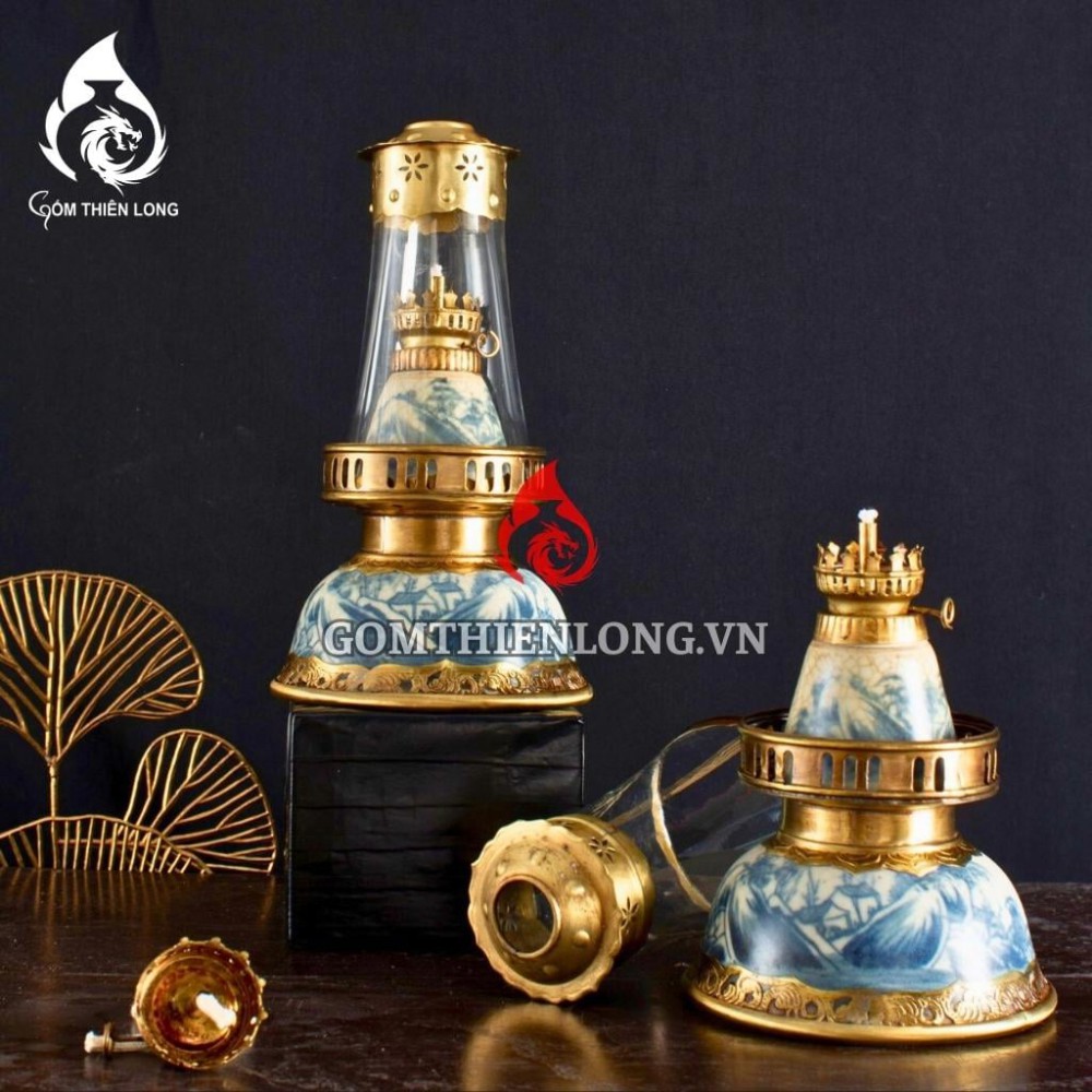 Đèn Dầu Thờ Bát Tràng Dáng Bát Úp Men Rạn Vẽ Sơn Thủy 230193