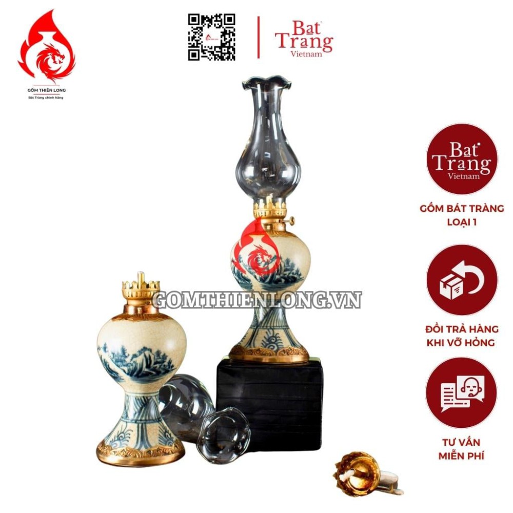 Đèn Dầu Thờ Bát Tràng Men Rạn Vẽ Sơn Thủy 230197