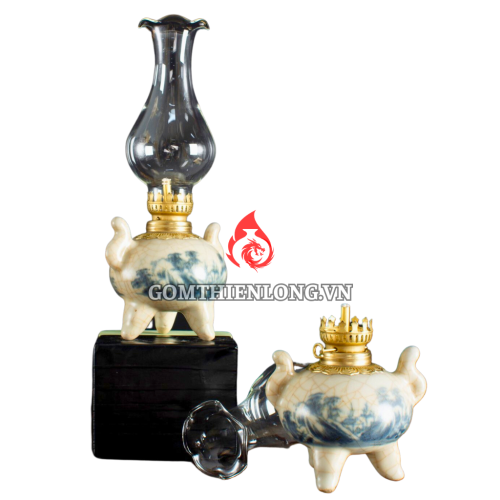 Đèn Dầu Thờ Bát Tràng 3 Chân Men Rạn Vẽ Sơn Thủy 230192