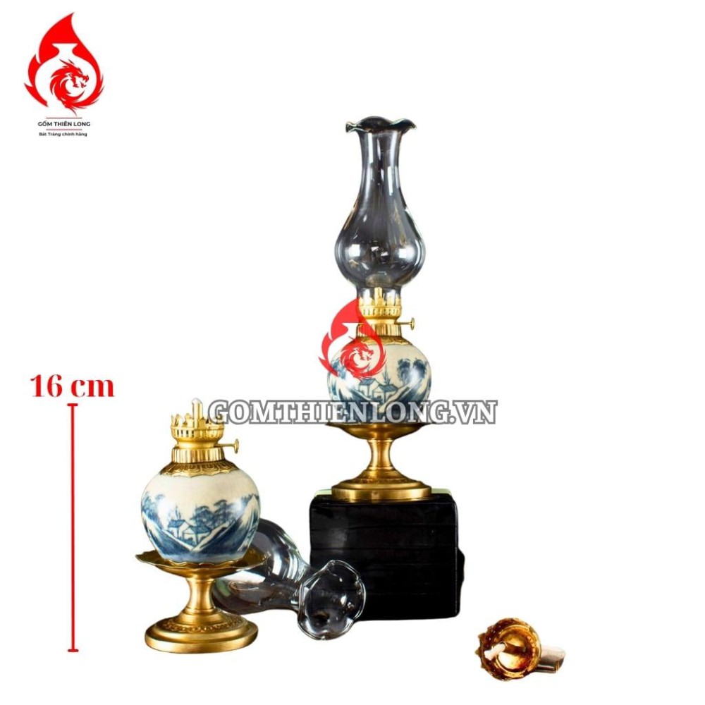 Đèn Dầu Thờ Bát Tràng Men Rạn Dáng Lê Vẽ Sơn Thủy 230201