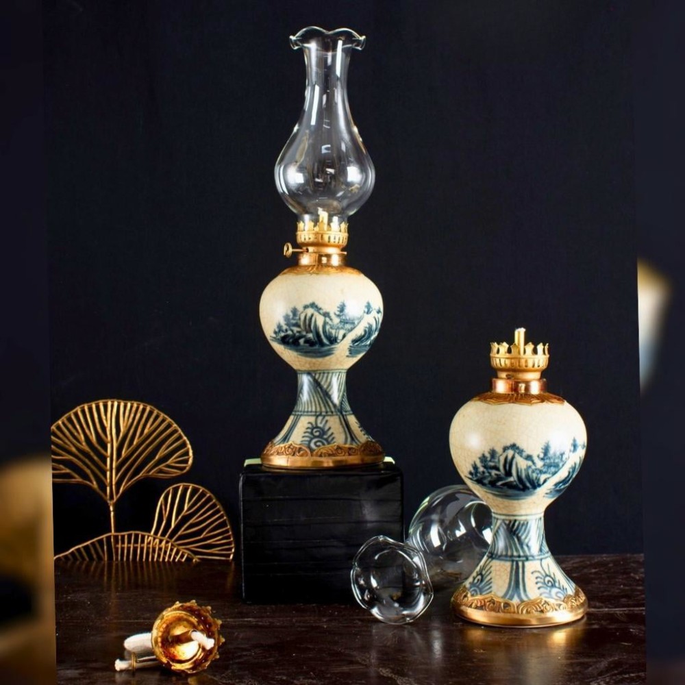 Đèn Dầu Thờ Bát Tràng Men Rạn Vẽ Sơn Thủy 230197