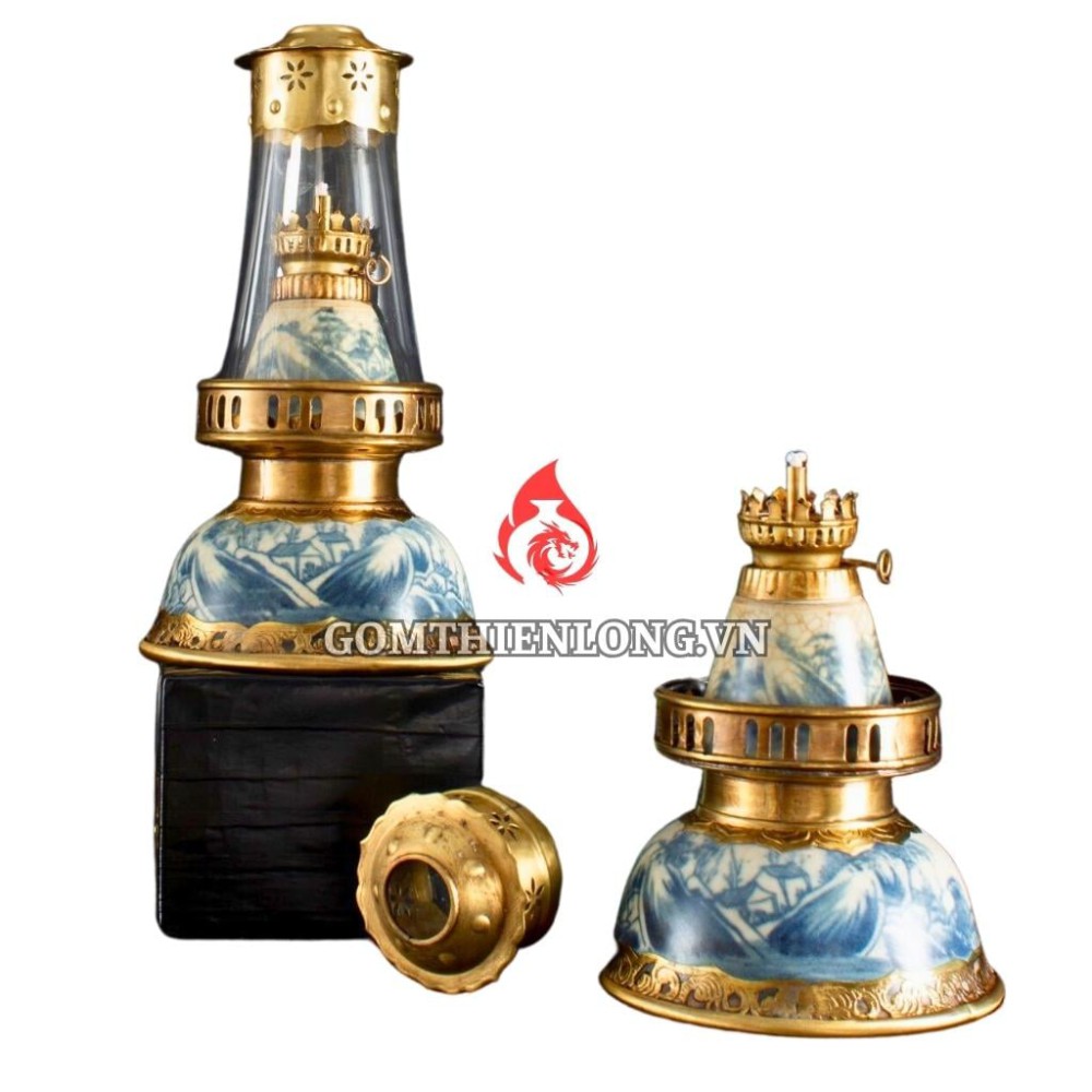 Đèn Dầu Thờ Bát Tràng Dáng Bát Úp Men Rạn Vẽ Sơn Thủy 230193