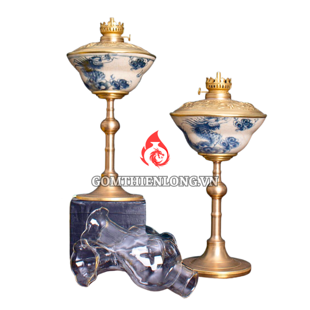 Đèn Dầu Thờ Bát Tràng Men Rạn Chiết Yêu Vẽ Rồng 230209