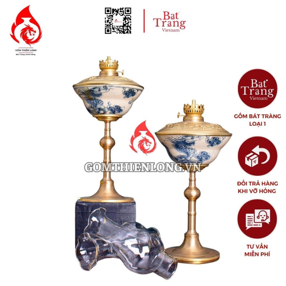 Đèn Dầu Thờ Bát Tràng Men Rạn Chiết Yêu Vẽ Rồng 230209