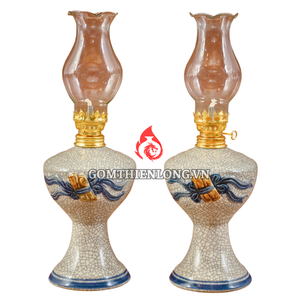 Đèn Dầu Bát Tràng Men Rạn Cuốn Thư 230134