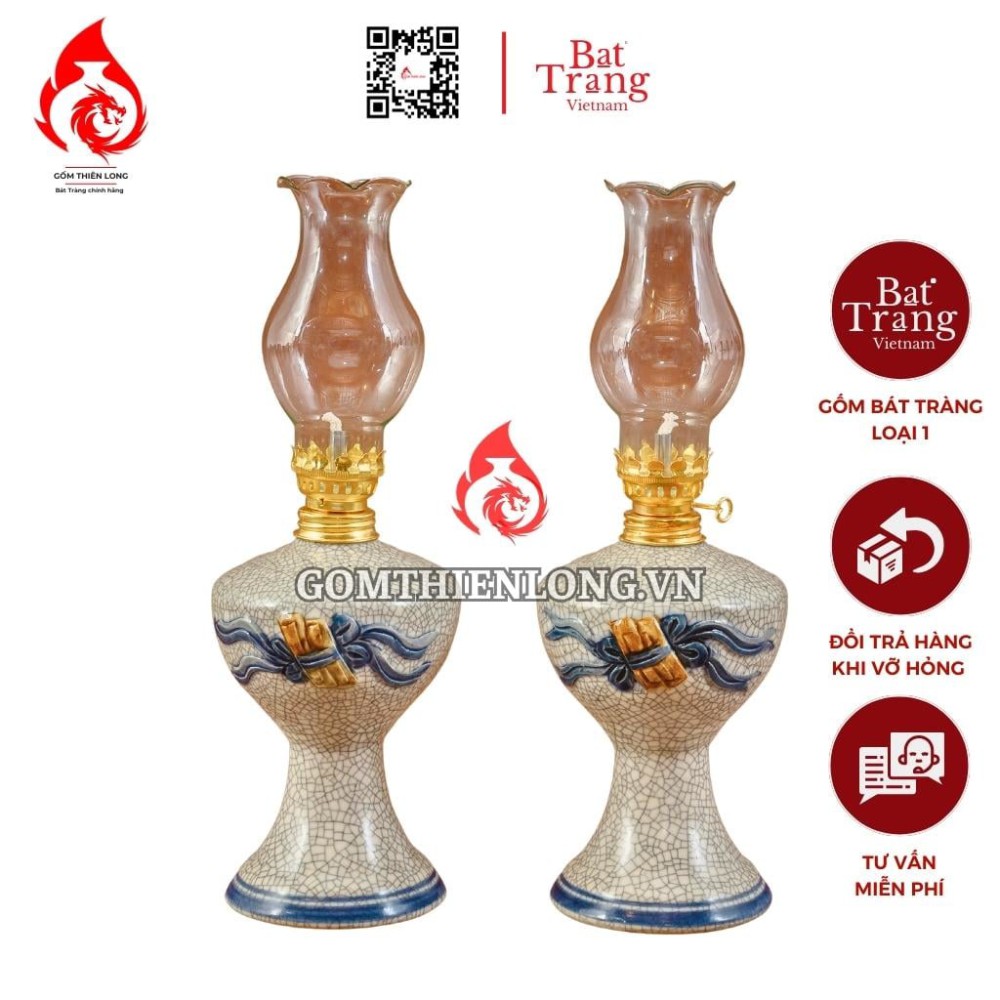 Đèn Dầu Bát Tràng Men Rạn Cuốn Thư 230134