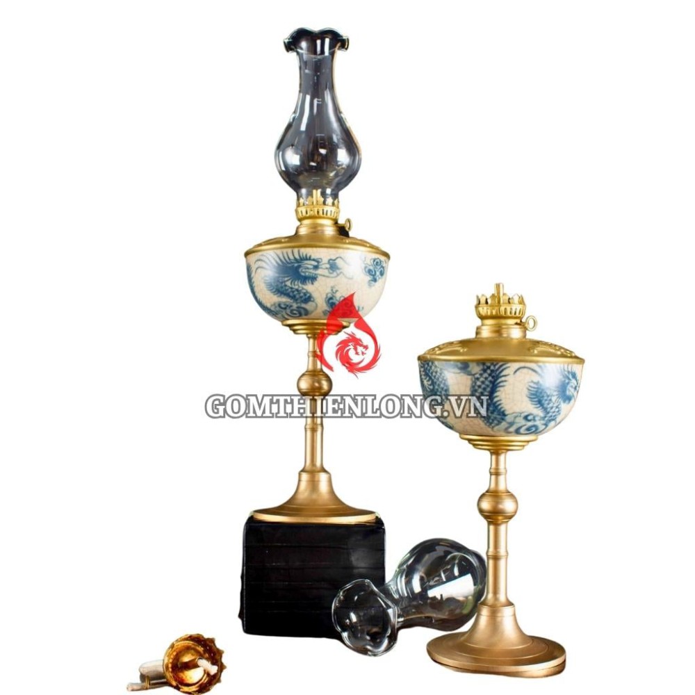 Đèn Dầu Thờ Bát Tràng Dáng Bầu Men Rạn Vẽ Rồng 230195