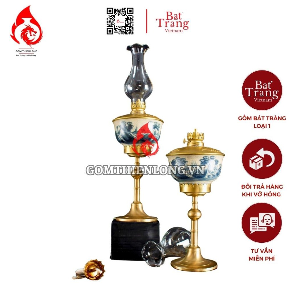 Đèn Dầu Thờ Bát Tràng Dáng Bầu Men Rạn Vẽ Sơn Thủy 230194