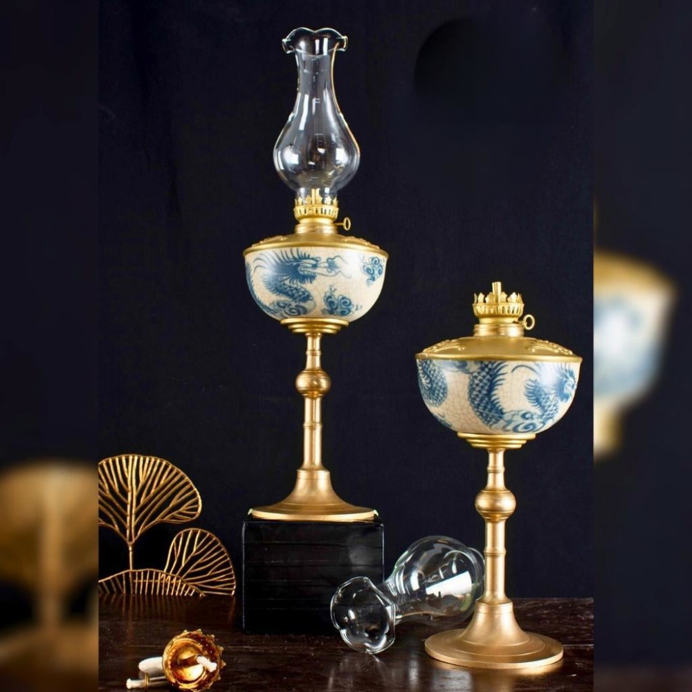 Đèn Dầu Thờ Bát Tràng Dáng Bầu Men Rạn Vẽ Rồng 230195