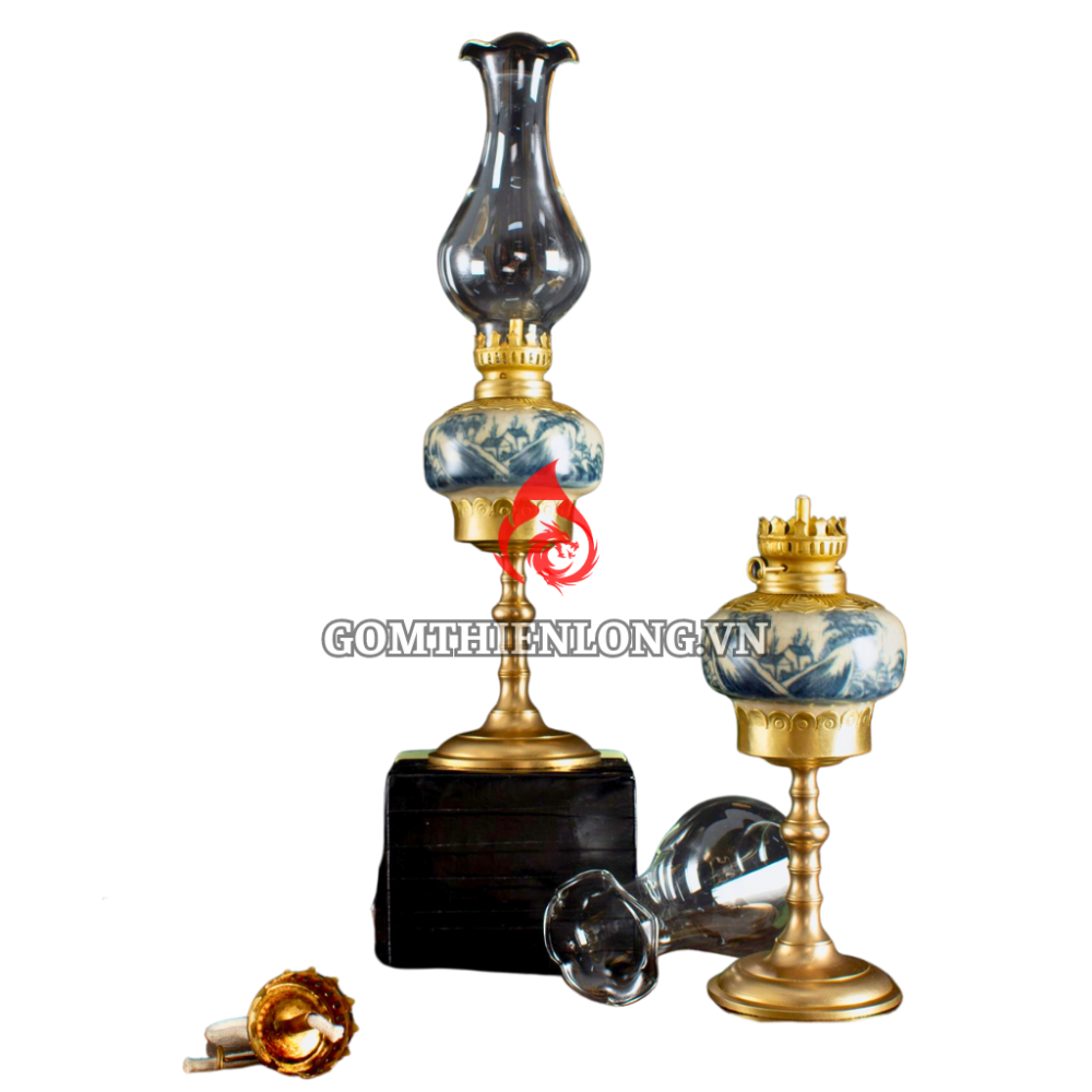 Đèn Dầu Thờ Bát Tràng Men Rạn Dáng Quả Hồng Vẽ Sơn Thủy 230208