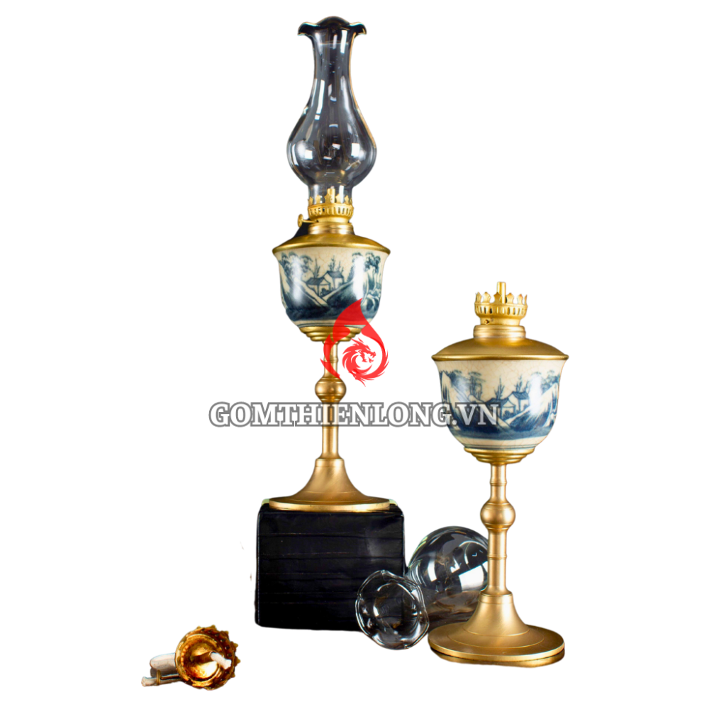 Đèn Dầu Thờ Bát Tràng Men Rạn Dáng Tống Vẽ Sơn Thủy 230202