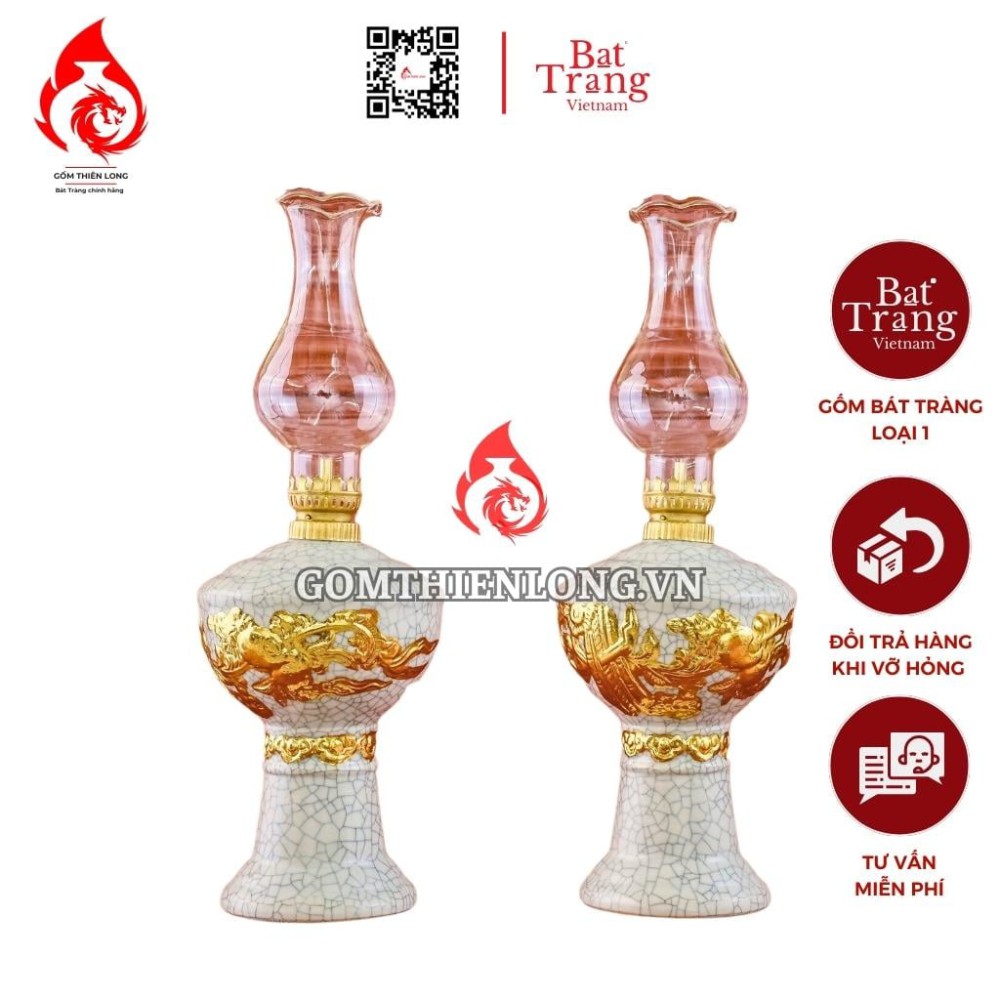 Đèn Dầu Thờ Bát Tràng Men Rạn Dát Vàng 230176