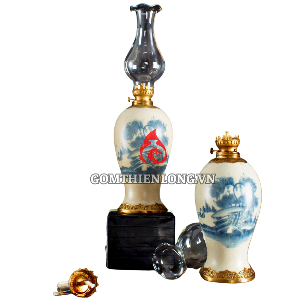 Đèn Dầu Thờ Bát Tràng Men Rạn Dáng Đùi Dế Vẽ Đồng Quê 230200