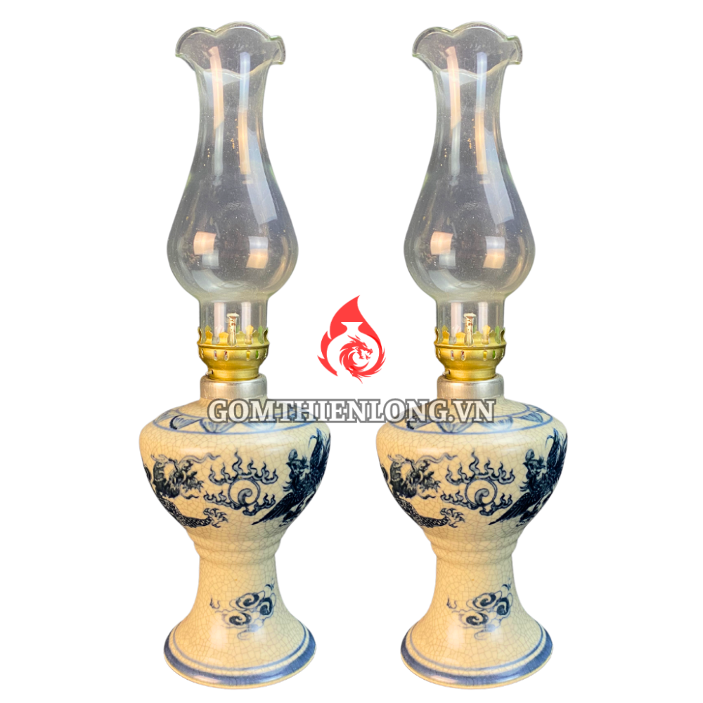 Đèn Dầu Thờ Bát Tràng Men Rạn Vẽ Rồng Phượng 230166