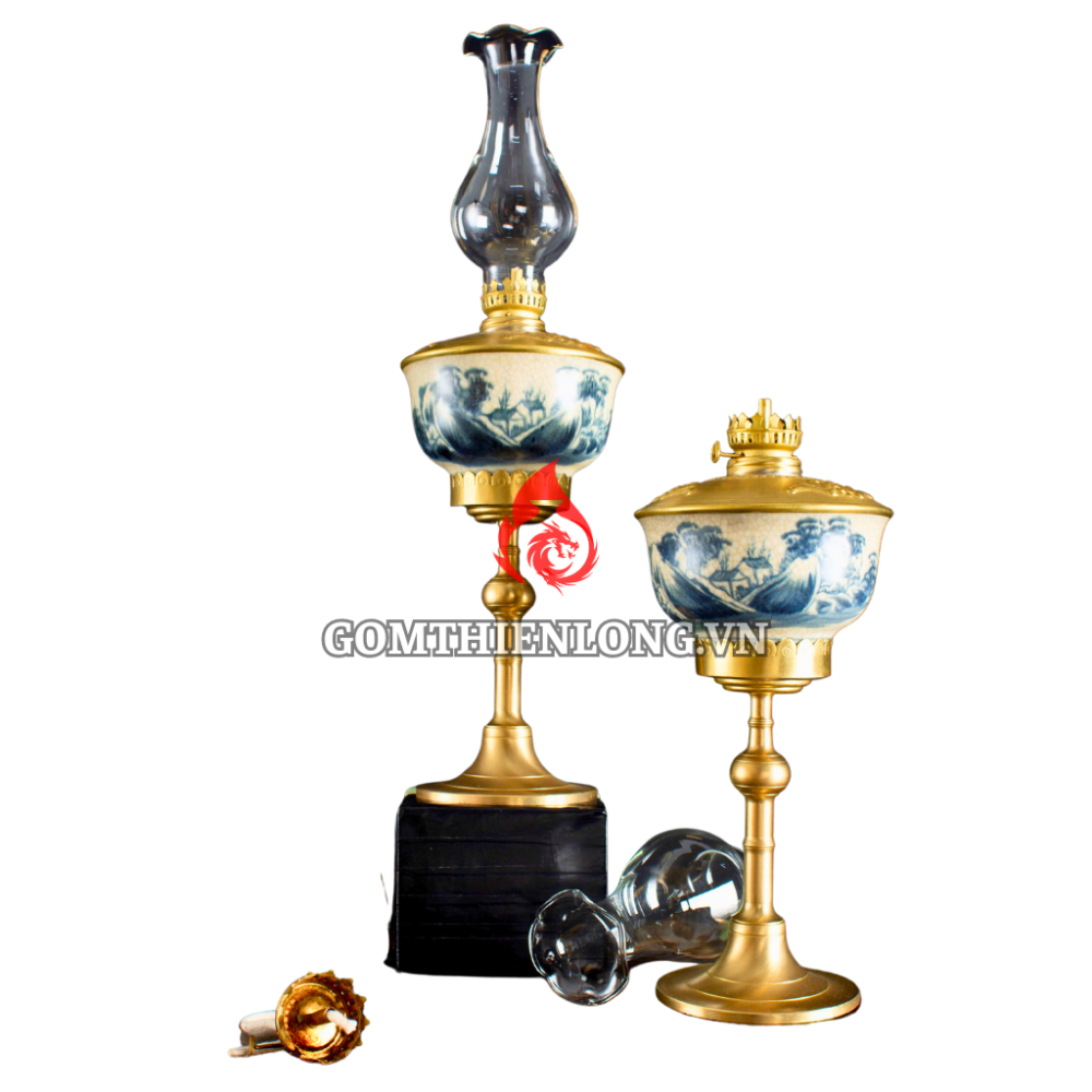 Đèn Dầu Thờ Bát Tràng Men Rạn Dáng Trần Vẽ Sơn Thủy 230204