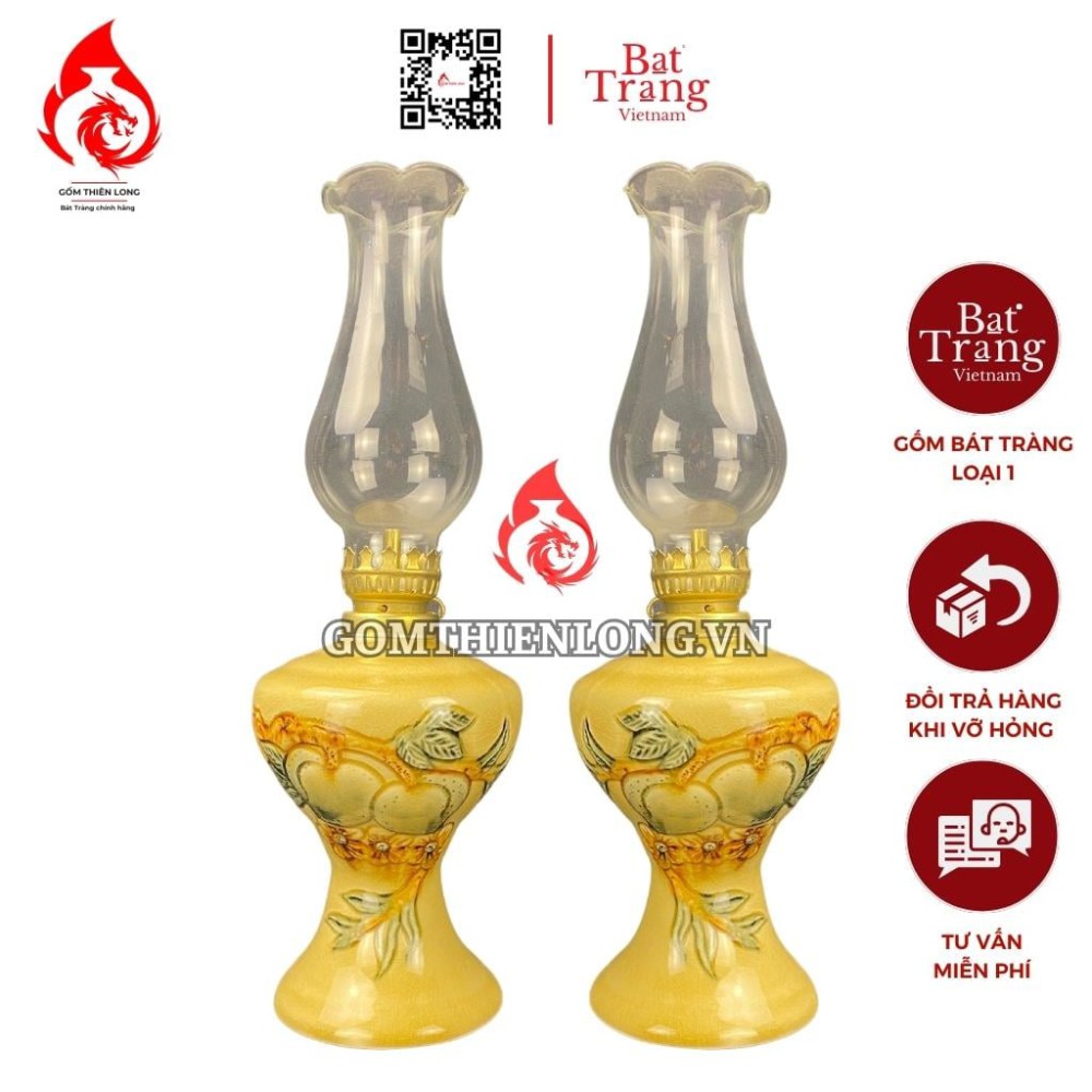 Đèn Dầu Thờ Bát Tràng Men Rạn Vàng Hoàng Lưu Ly 230162