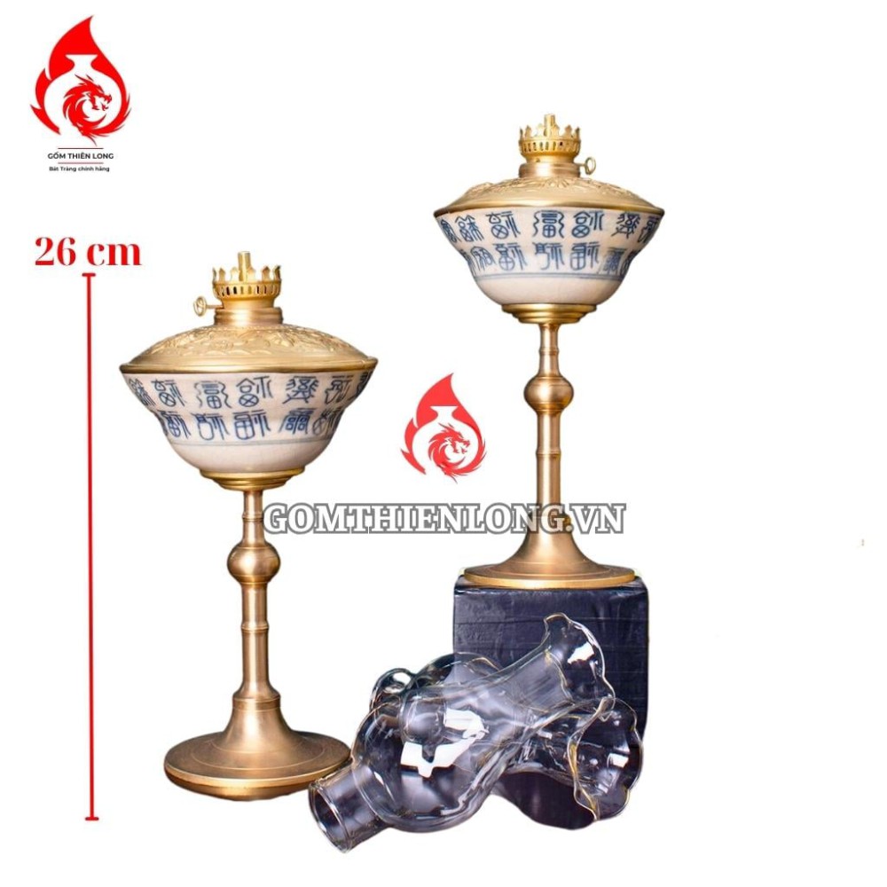 Đèn Dầu Thờ Bát Tràng Men Rạn Chiết Yêu Vẽ Chữ 230210