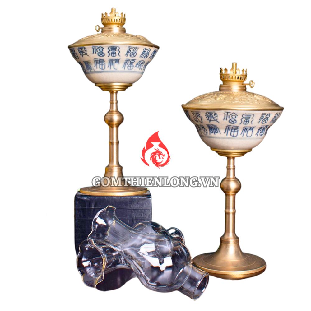 Đèn Dầu Thờ Bát Tràng Men Rạn Chiết Yêu Vẽ Chữ 230210