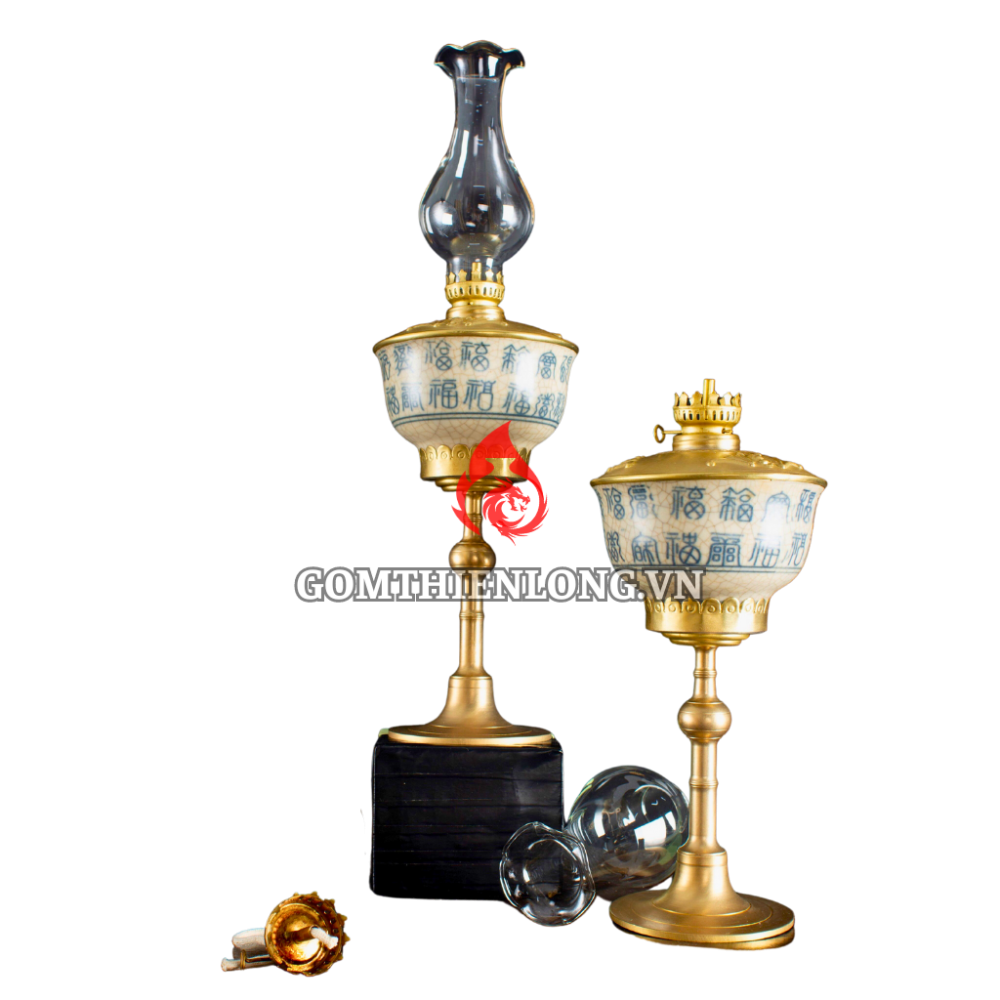 Đèn Dầu Thờ Bát Tràng Men Rạn Thời Trần Vẽ Chữ 230205
