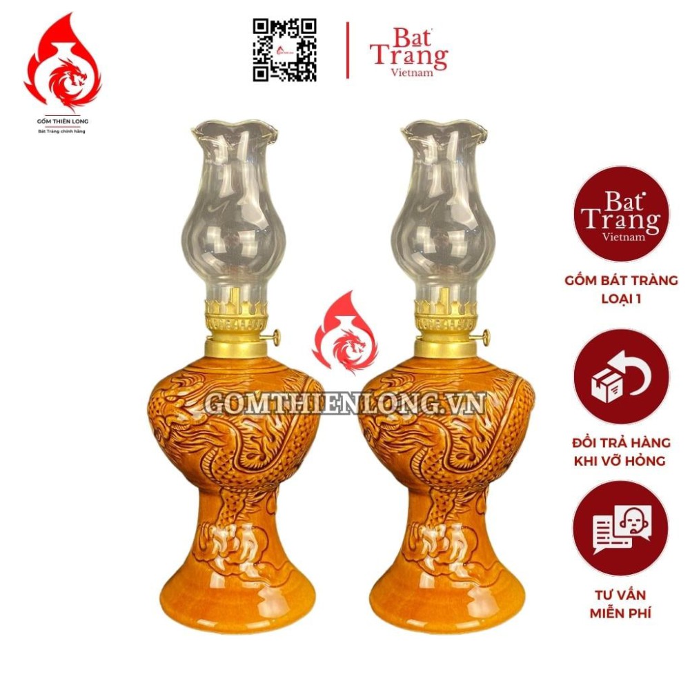 Đèn Dầu Thờ Bát Tràng Men Vàng Hoàng Thổ 230164