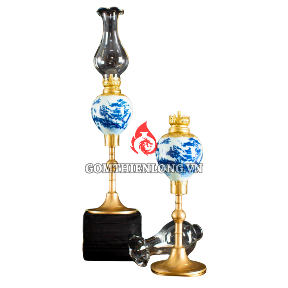 Đèn Dầu Thờ Bát Tràng Dáng Lê Vẽ Sơn Thủy 230221