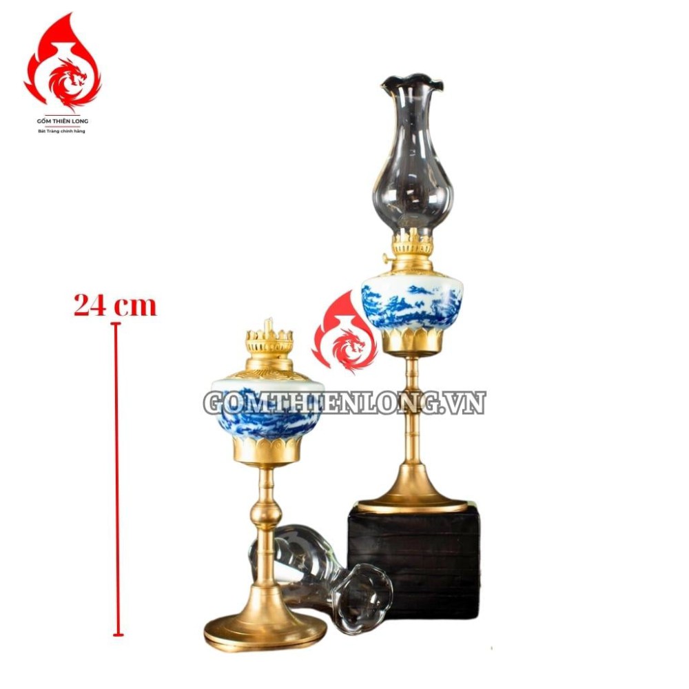 Đèn Dầu Thờ Bát Tràng Vai Vuông Sơn Thủy 230225