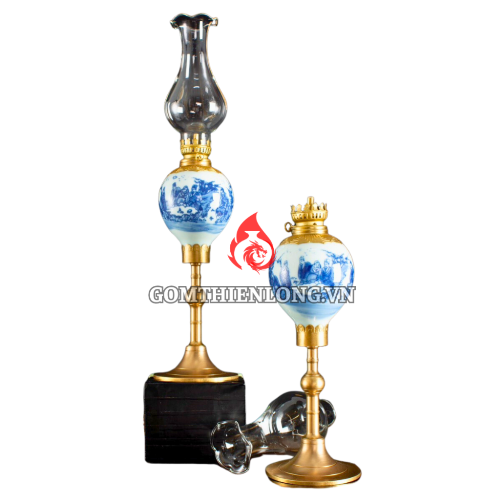 Đèn Dầu Thờ Bát Tràng Dáng Lê Vẽ Trúc Lâm Thất Hiền 230220