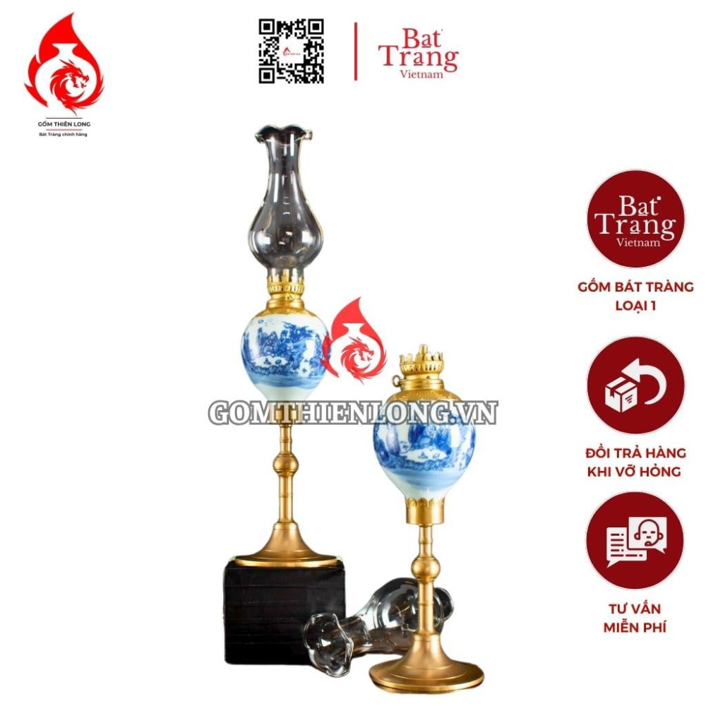 Đèn Dầu Thờ Bát Tràng Dáng Lê Vẽ Trúc Lâm Thất Hiền 230220