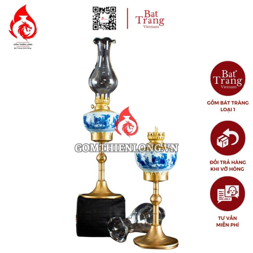 Đèn Dầu Thờ Bát Tràng Vai Vuông Trúc Lâm Thất Hiền 230223