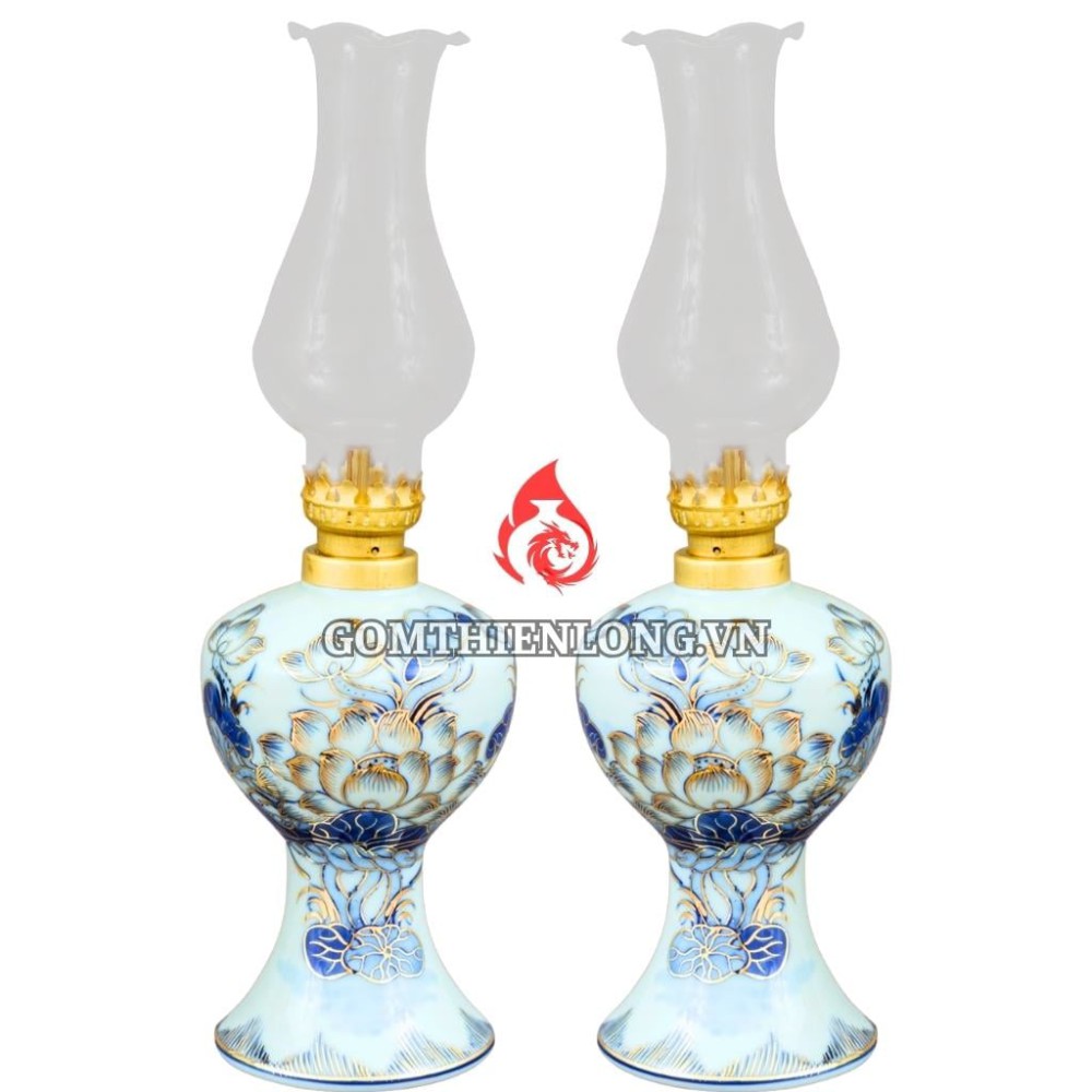 Đèn Dầu Thờ Bát Tràng Vẽ Vàng Hoa Sen 230157