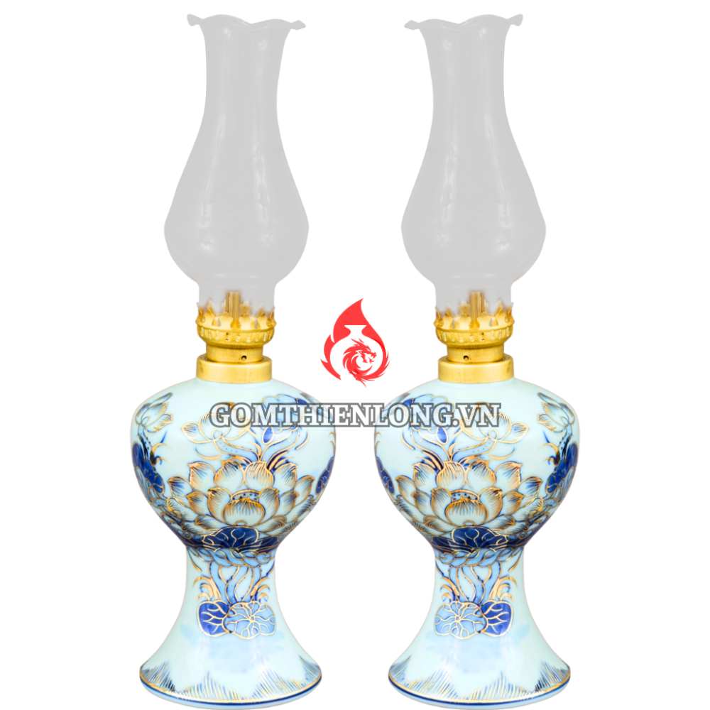 Đèn Dầu Thờ Bát Tràng Vẽ Vàng Hoa Sen 230157