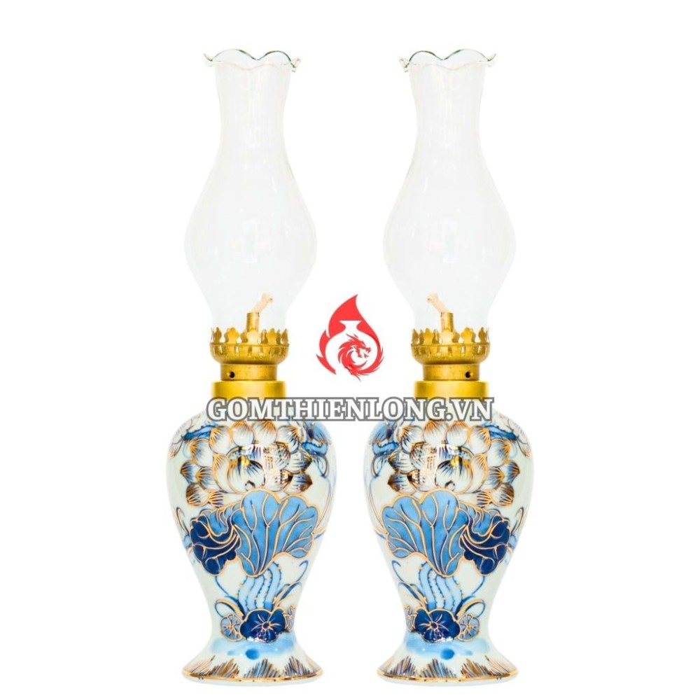 Đèn Dầu Thờ Bát Tràng Vẽ Vàng Hoa Sen 230158