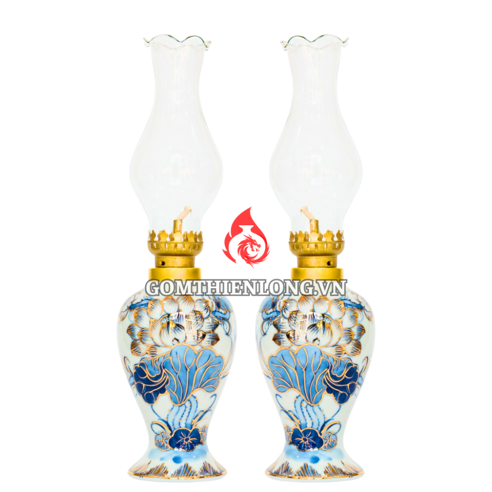Đèn Dầu Thờ Bát Tràng Vẽ Vàng Hoa Sen 230158