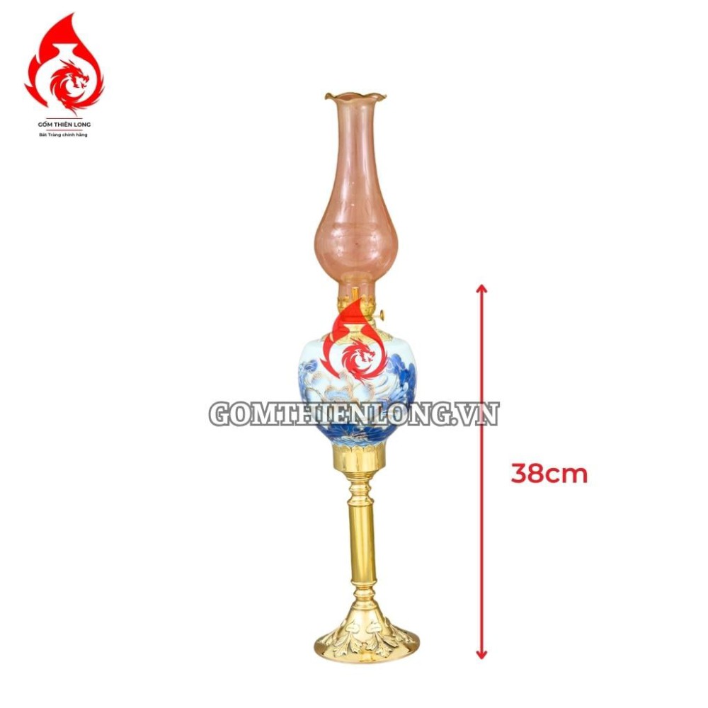 Đèn Dầu Thờ Bát Tràng Cỡ Đại Chân Đồng Vẽ Vàng Hoa Sen 230159