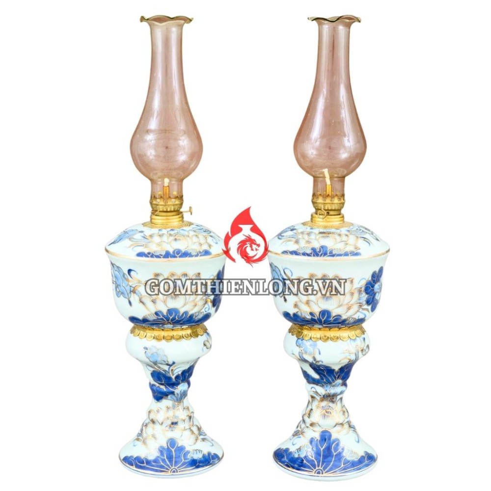 Đèn Dầu Thờ Bát Tràng Cỡ Đại Bát Cây Vẽ Vàng Hoa Sen 230160