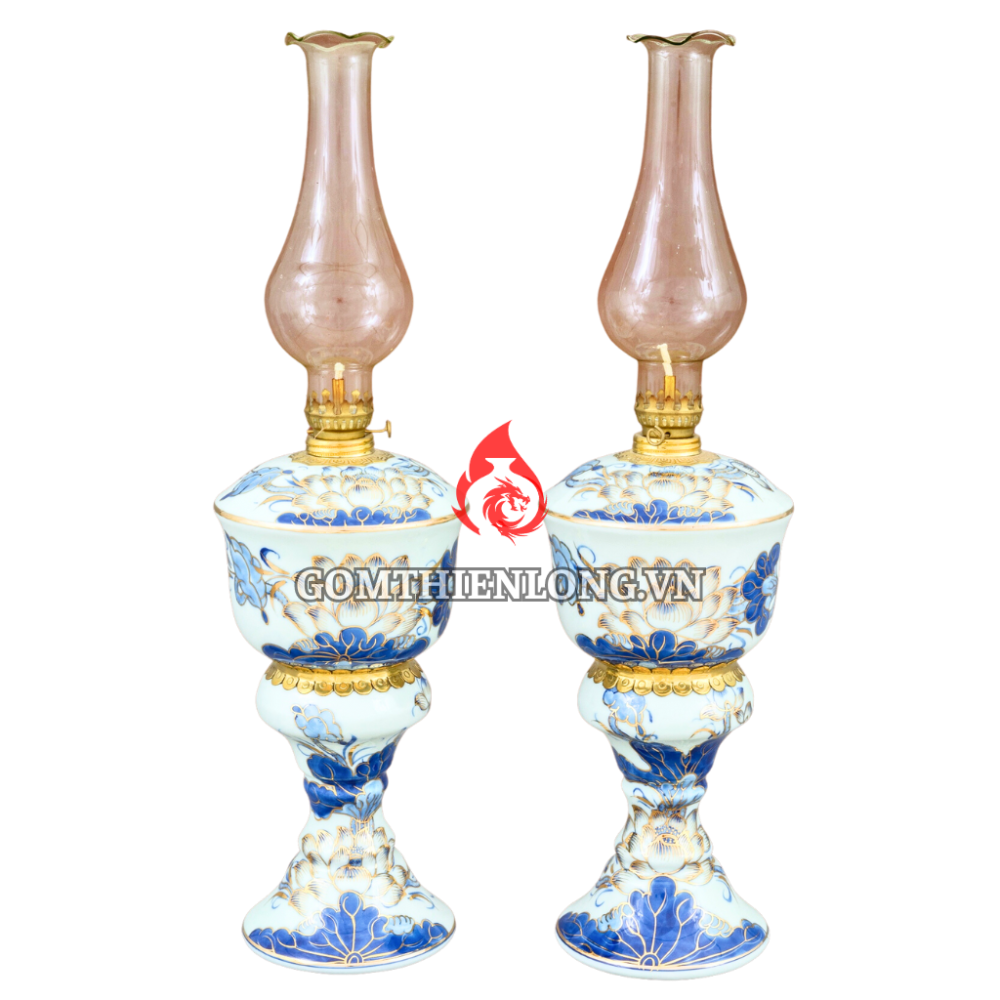 Đèn Dầu Thờ Bát Tràng Cỡ Đại Bát Cây Vẽ Vàng Hoa Sen 230160