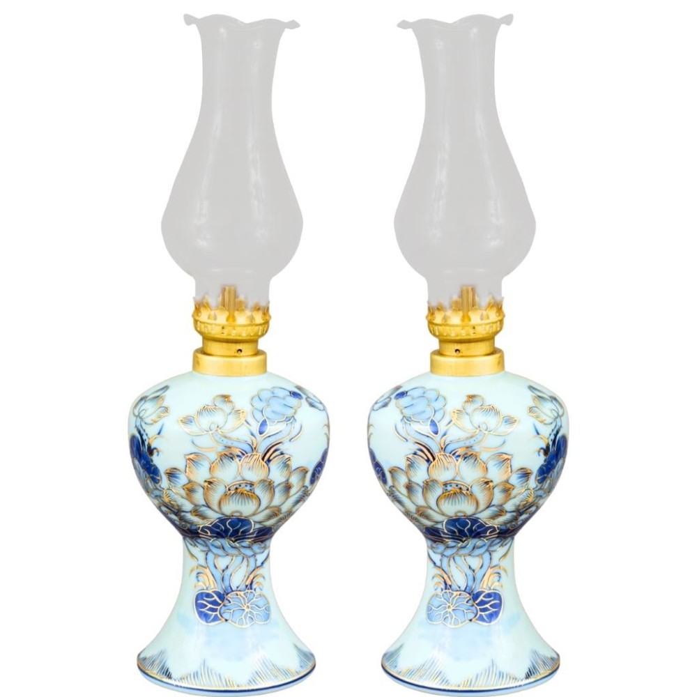 Đèn Dầu Thờ Bát Tràng Vẽ Vàng Hoa Sen 230157