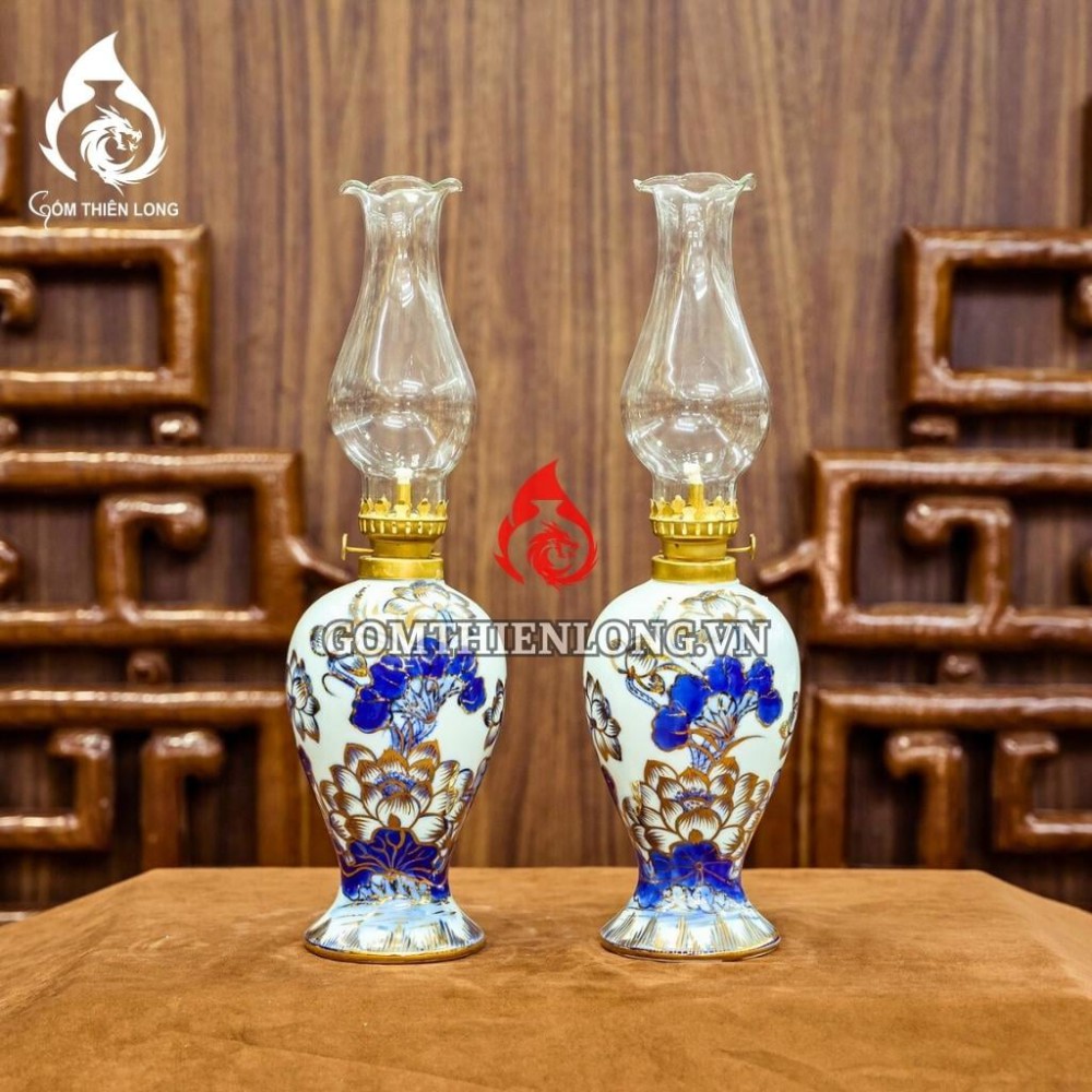 Đèn Dầu Thờ Bát Tràng Vẽ Vàng Hoa Sen 230158