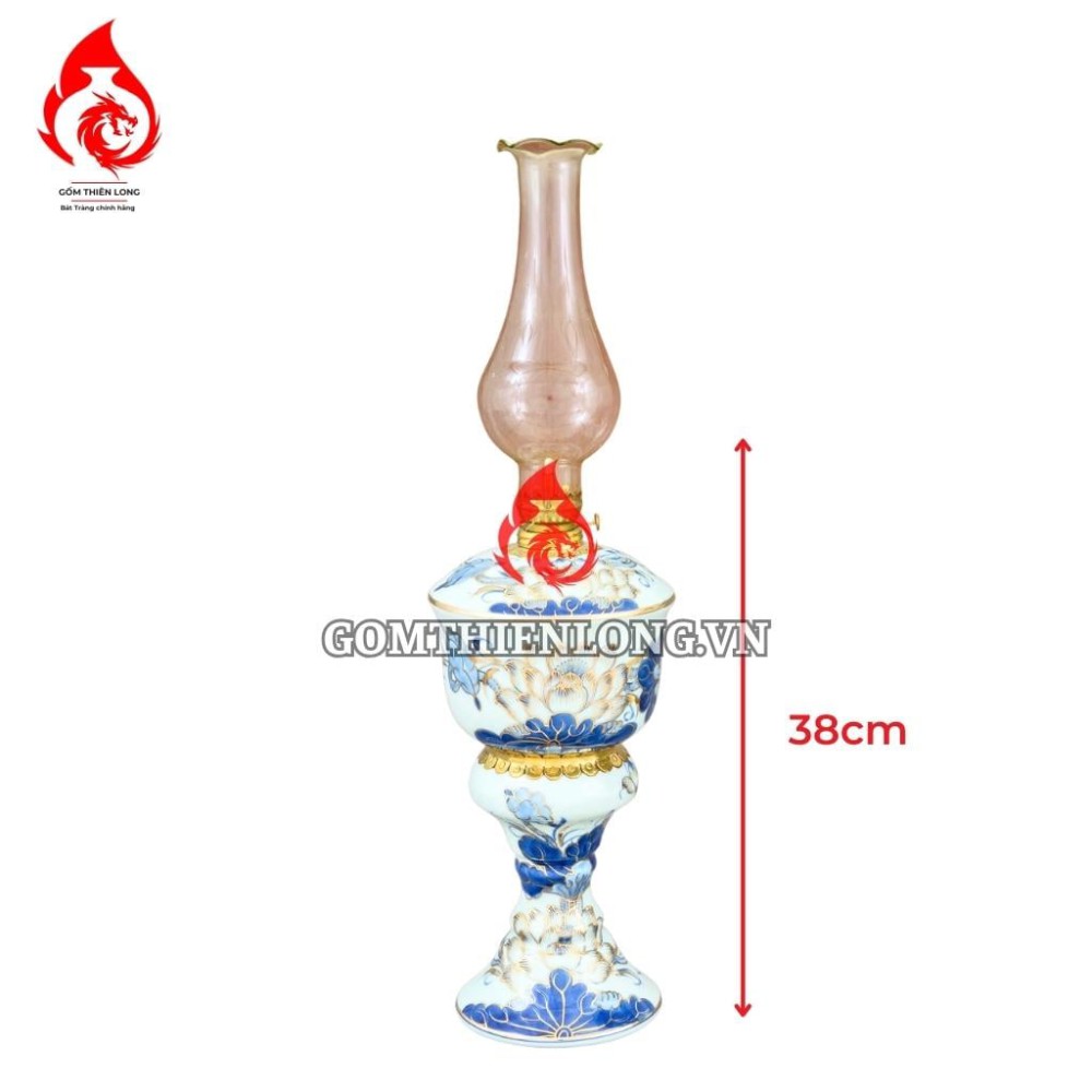 Đèn Dầu Thờ Bát Tràng Cỡ Đại Bát Cây Vẽ Vàng Hoa Sen 230160