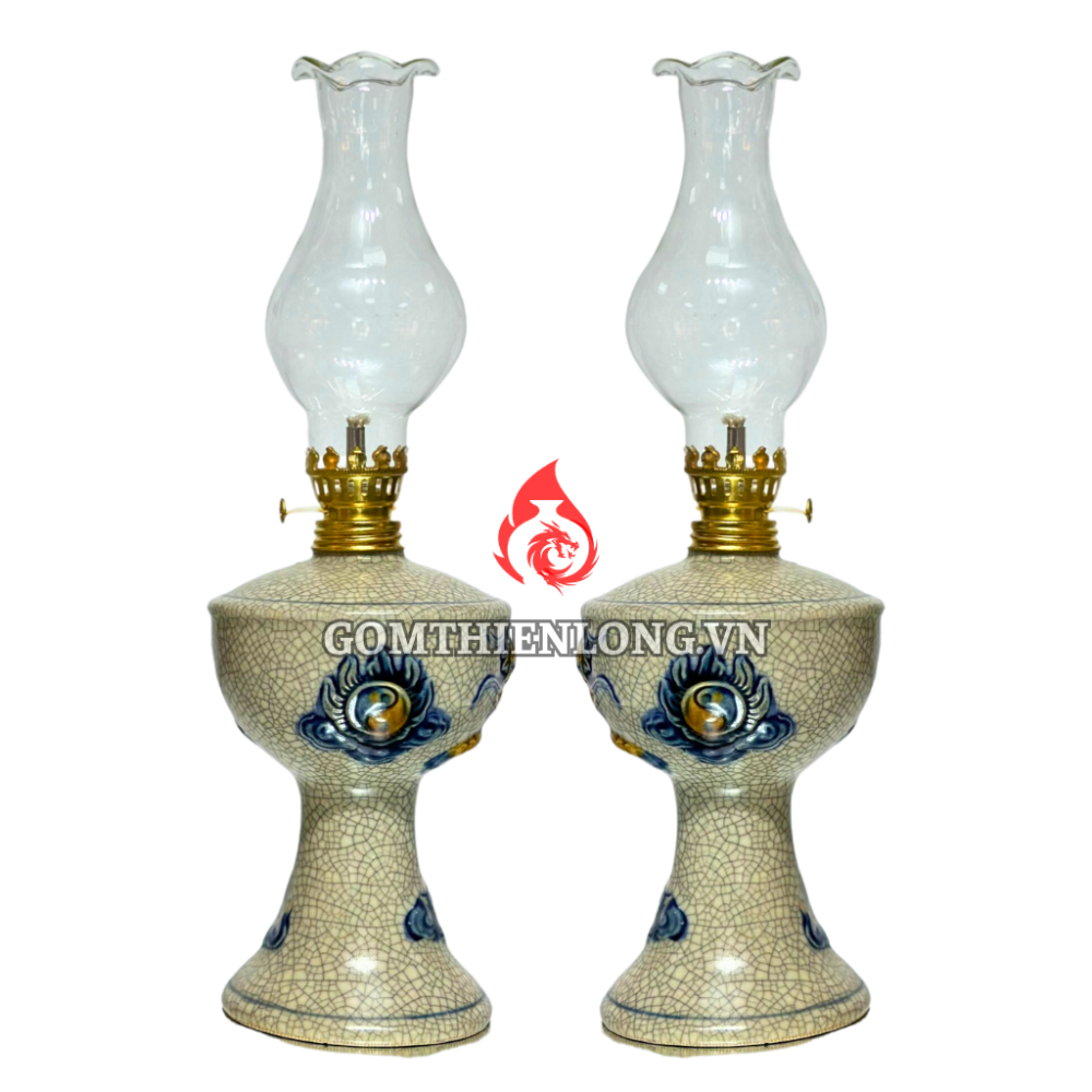 Đèn Dầu Thờ Bát Tràng Men Rạn Đắp Nổi Long Chầu Nguyệt 230138