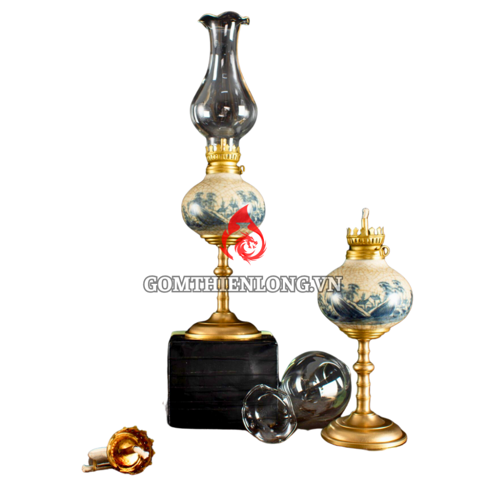 Đèn Dầu Thờ Bát Tràng Men Rạn Dáng Củ Tỏi Vẽ Sơn Thủy 230207