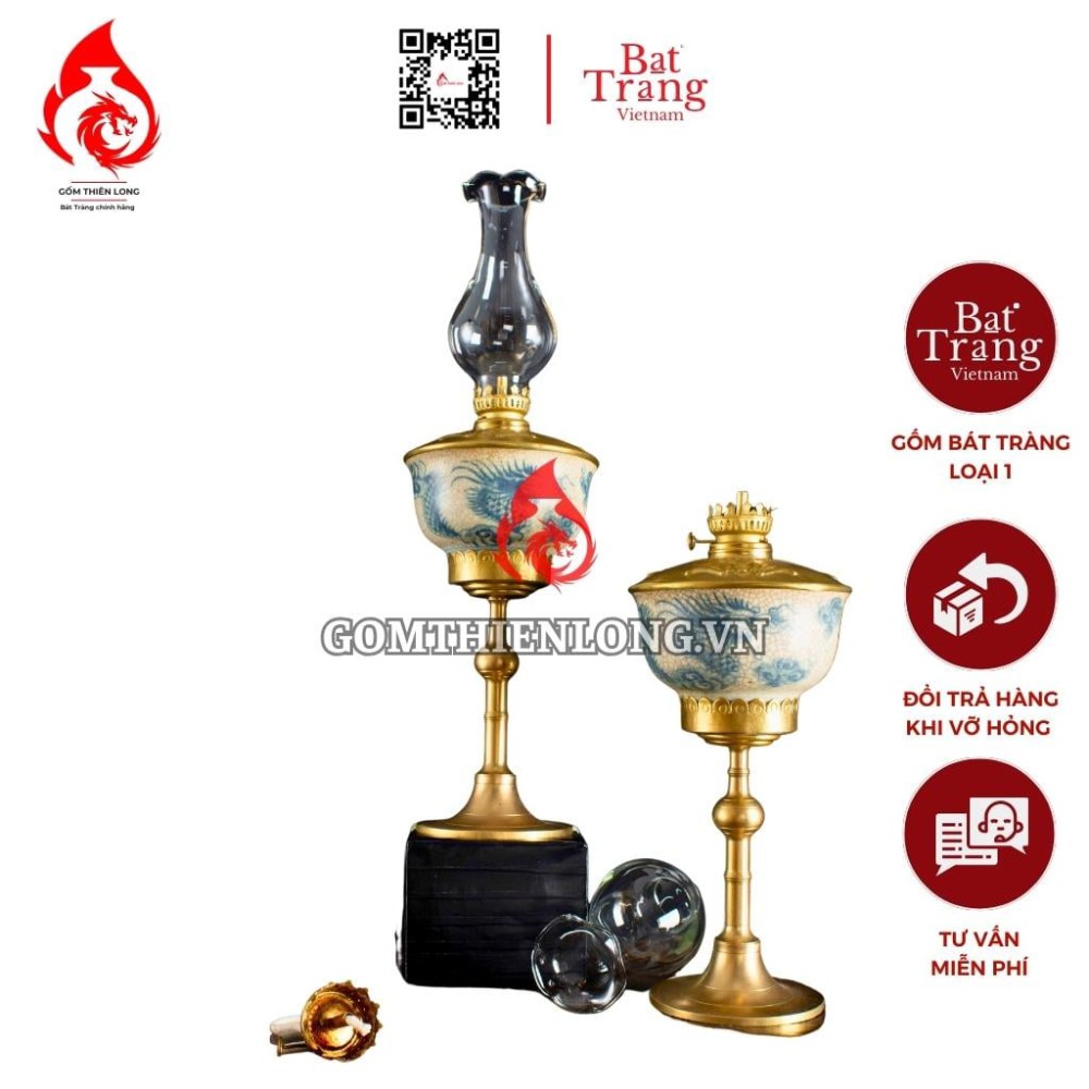 Đèn Dầu Thờ Bát Tràng Men Rạn Thời Trần Vẽ Rồng 230203