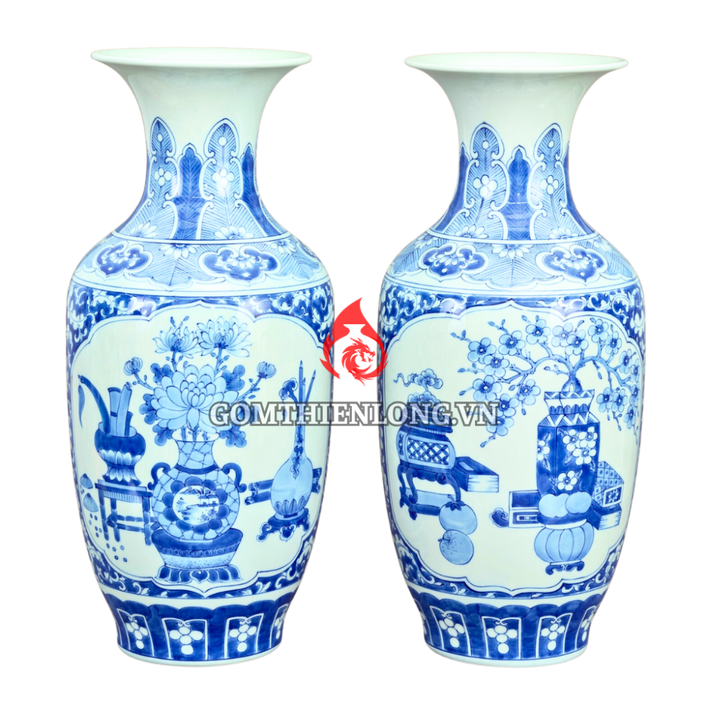 Lộc Bình Bát Tràng Men Lam Cổ Đồ Nhị Cảnh 230958