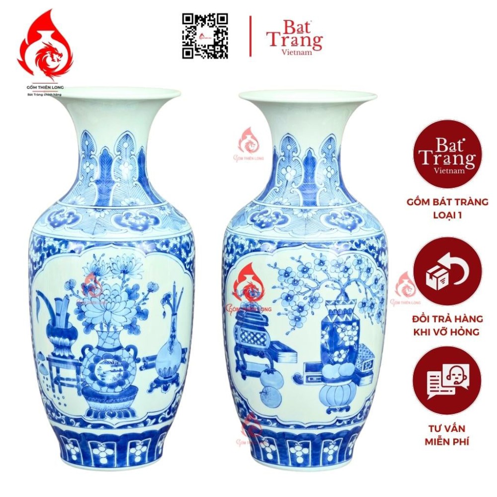 Lộc Bình Bát Tràng Men Lam Cổ Đồ Nhị Cảnh 230958