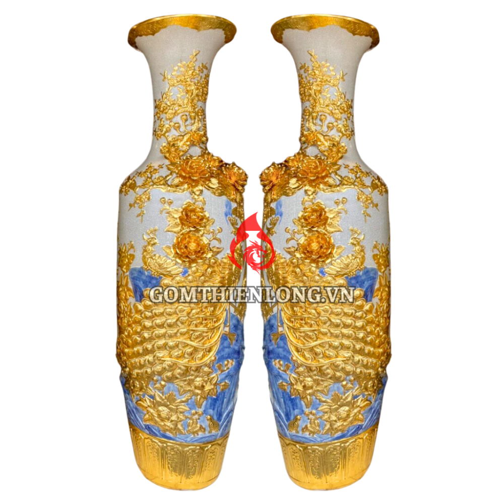 Lộc Bình Bát Tràng Dát Vàng Công Hoa Phú Quý Đắp Nổi 230128