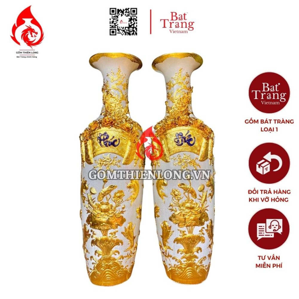 Lộc Bình Bát Tràng Dát Vàng Phúc Đức 230125