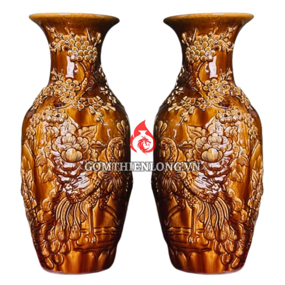 Lộc Bình Bát Tràng Men Hoàng Thổ Công Hoa Phú Quý 230996