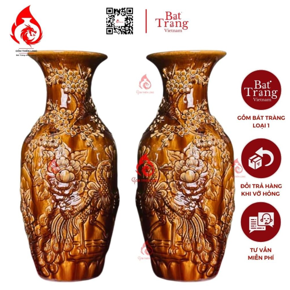 Lộc Bình Bát Tràng Men Hoàng Thổ Công Hoa Phú Quý 230996