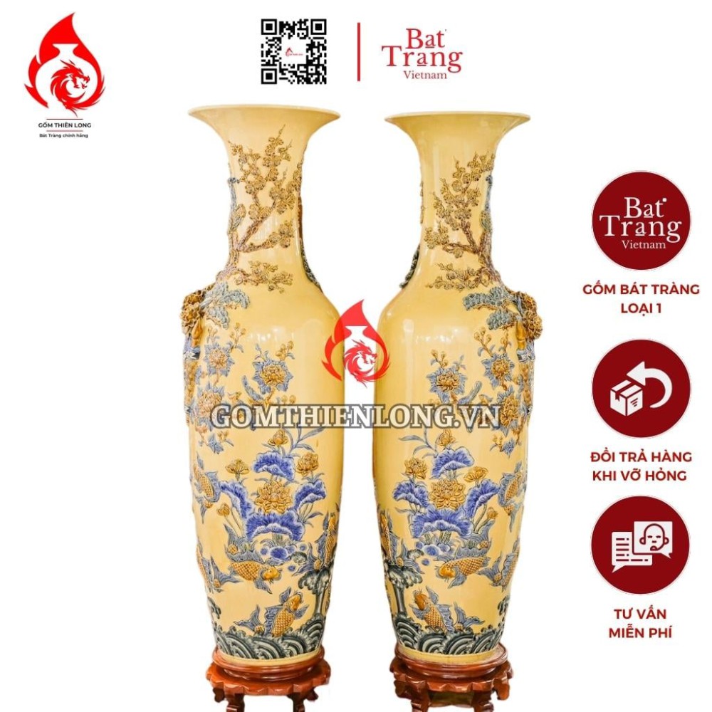 Lộc Bình Bát Tràng Men Hoàng Tộc Phúc Lộc Thọ 230118